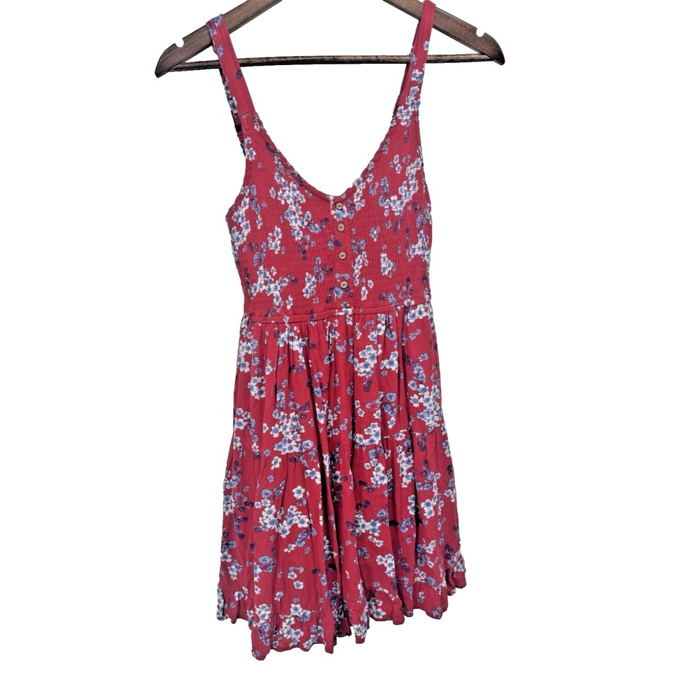 Japna Red Floral Smocked Sleeveless sundress Cottagecore country boho festival M
